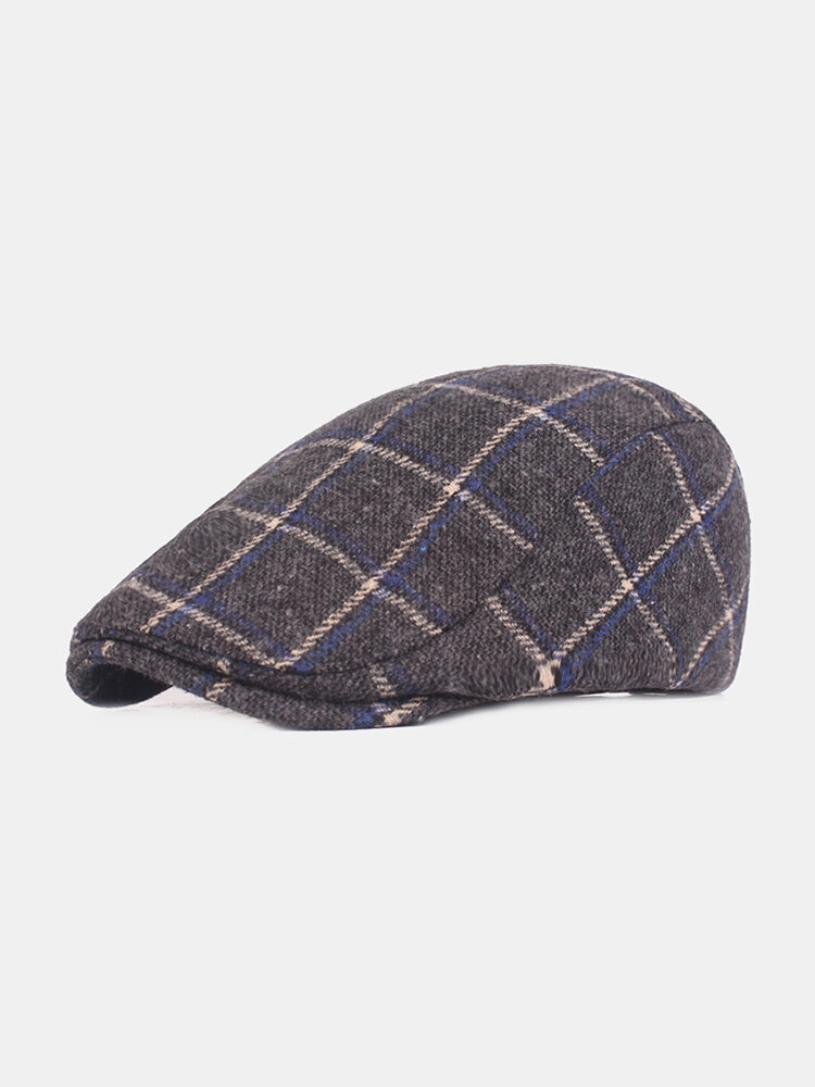 Mens Lattice Vintage Adjustable Warm Cotton Solid Sunshade Beret Caps Casual Travel Forward Hat