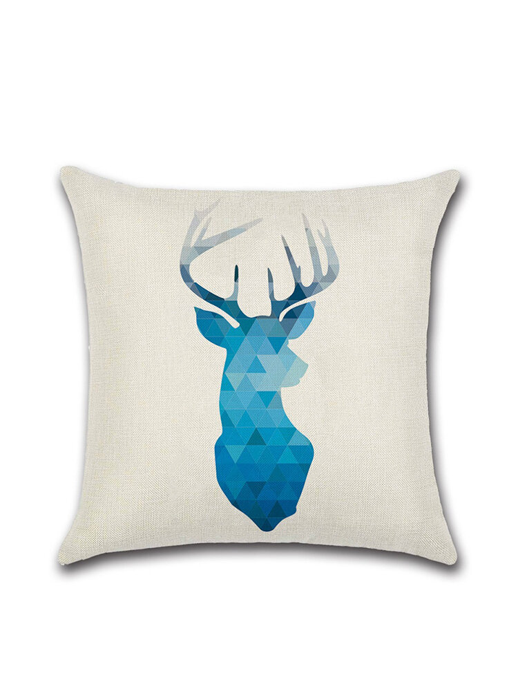 Modern Minimalism Nordic Style Cushion Cover Blue Elk Geometrical Print Linen Pillowcase