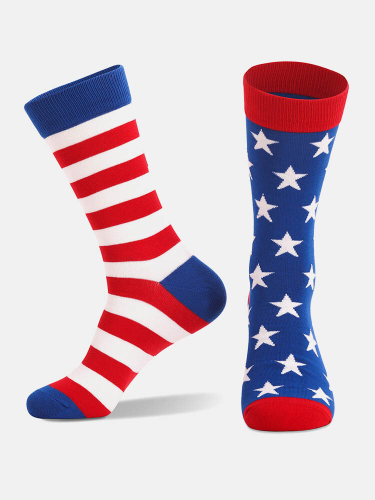 3 Pairs Men Cotton Stars Striped American Flag Pattern Breathable Socks
