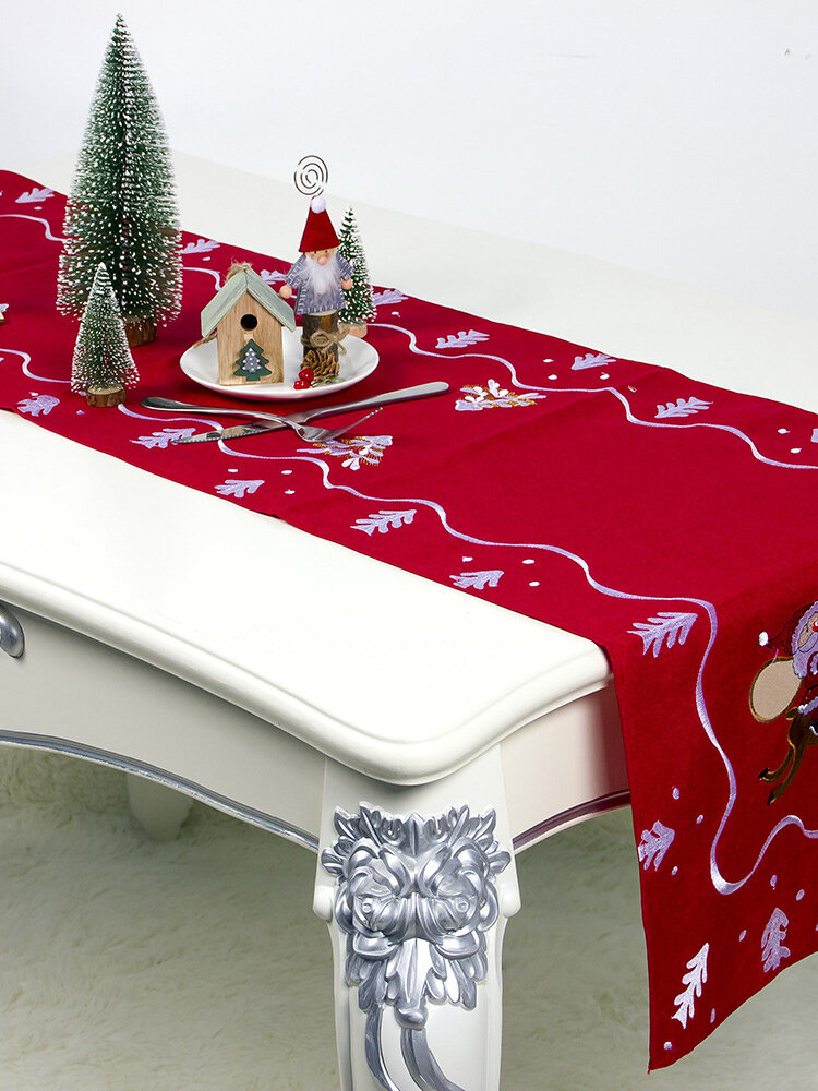180*40cm European Christmas Decoration Embroidery Christmas Table Flag Home Desktop Decor