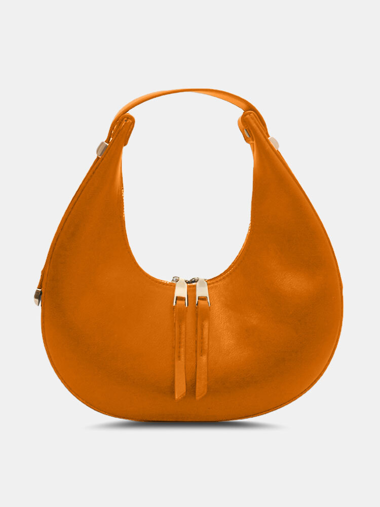 Fashion Half Moon Shape Handbag Faux Leather Solid Color Waterproof Hobo Bag