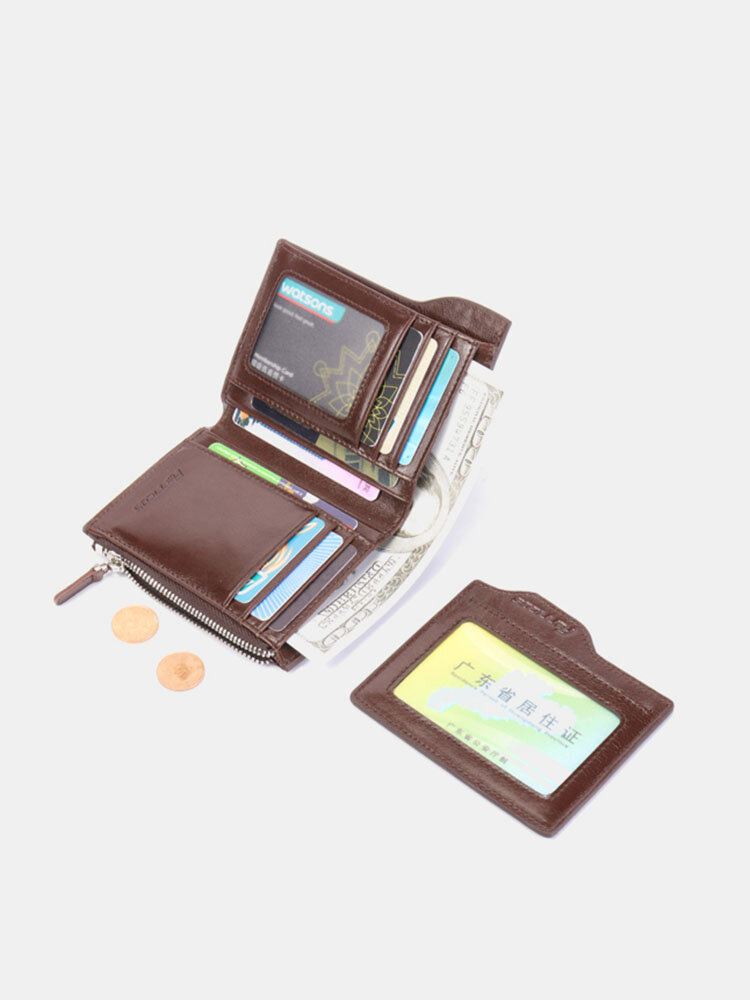 Ferricos RFID Antimagnetic Genuine Leather Vintage Card Holder Coin Bag Short Wallet For Men