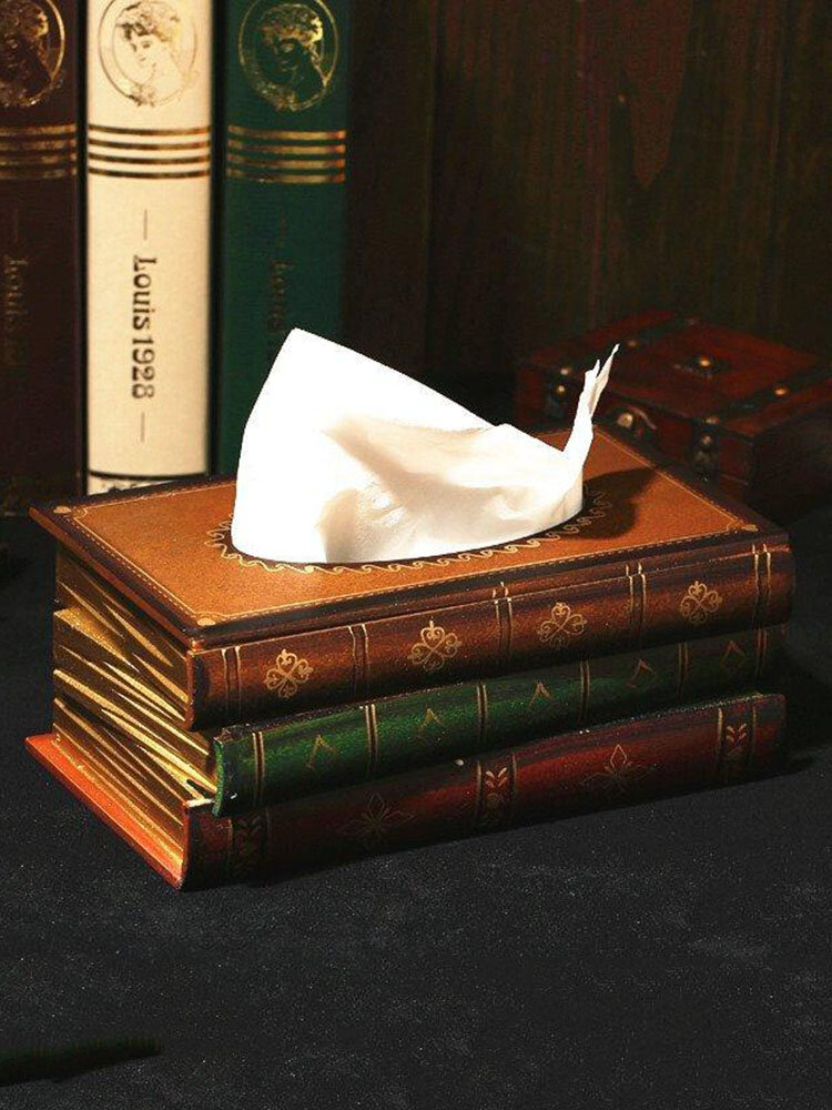 Wooden Tissue Box Cover Holder Book Shaped Creative Paper Tissue Box S 