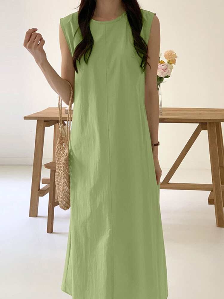 Solid Hollow Back Sleeveless Casual Maxi Dress, newchic  - buy with discount