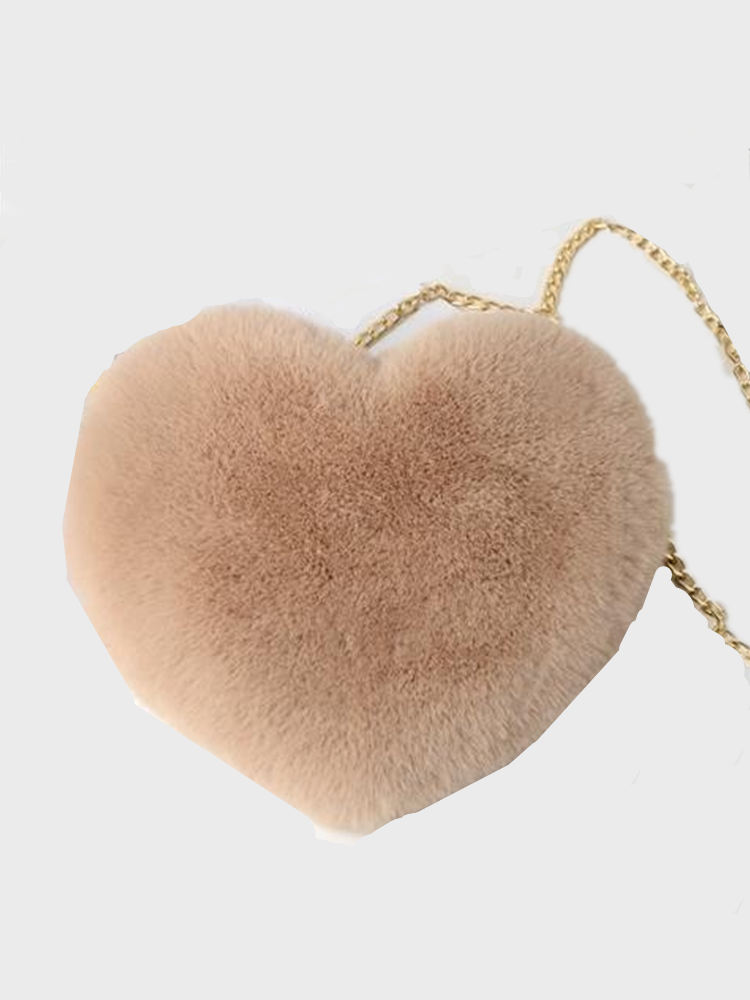 Women Plush Chain Heart Pattern Crossbody Bag Shoulder Bag