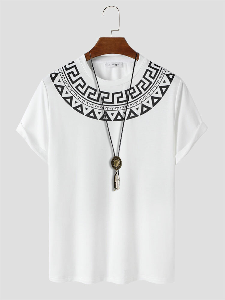 T-shirts à manches courtes avec coutures tribales géométriques pour hommes Soft