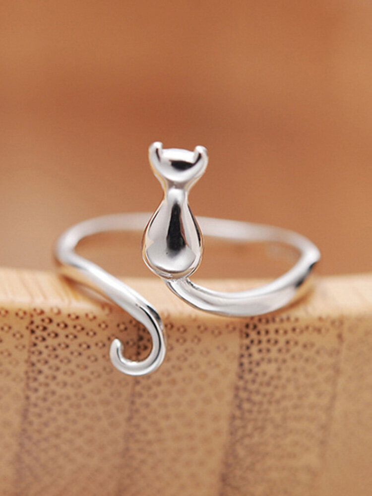 Cute Cat Women Earrings Adjustable Open Index Finger Ring Tail Ring