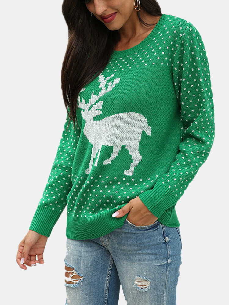Jacquard Christmas O-neck Long Sleeve Knitting Sweater