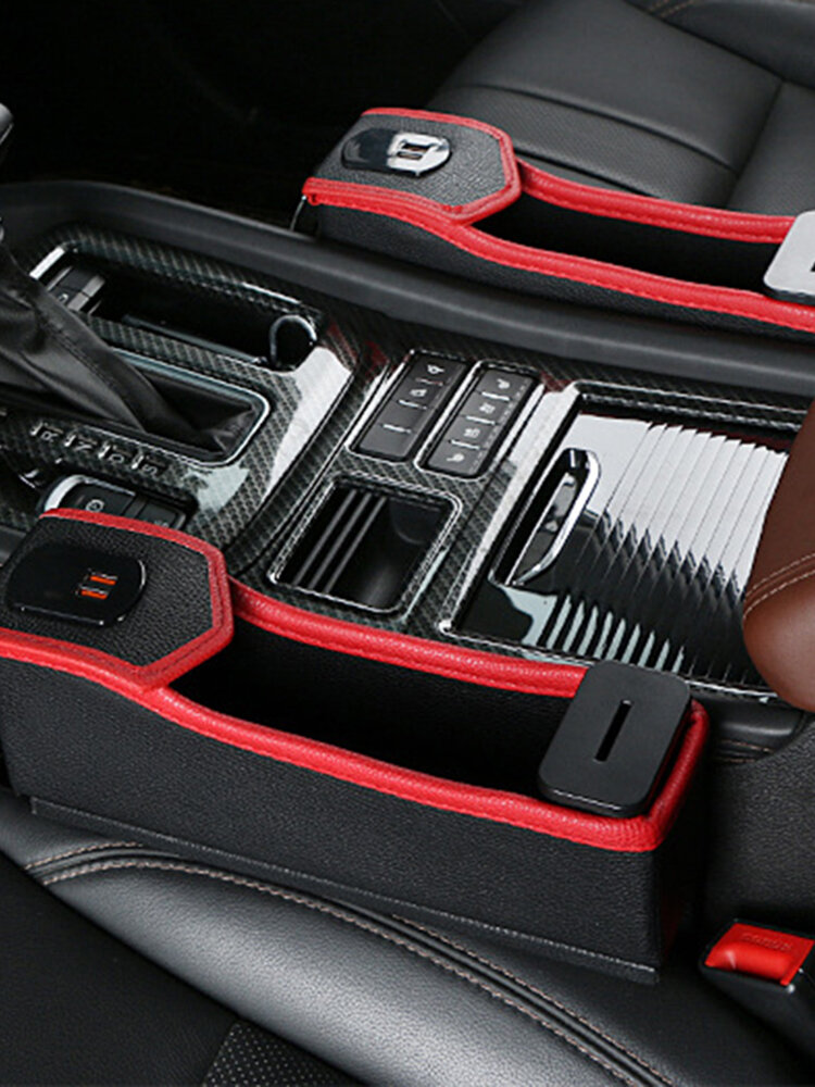 Autositz Gap Aufbewahrungsbox USB-Ladegürtel Digitalanzeige Aufbewahrungsbox Multifunktions-Leder-Auto-Wasserbecherhalter