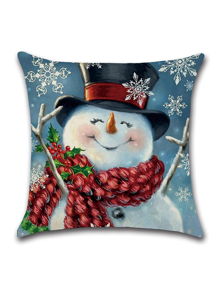 Christmas Snowman Printing Cotton Linen Cushion Cover Home Decorative Pillowcase