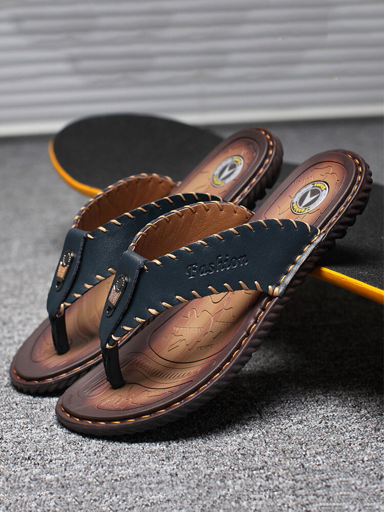 Men Leather Flip-Flops Slippers Outdoor Casual Beach Sandals
