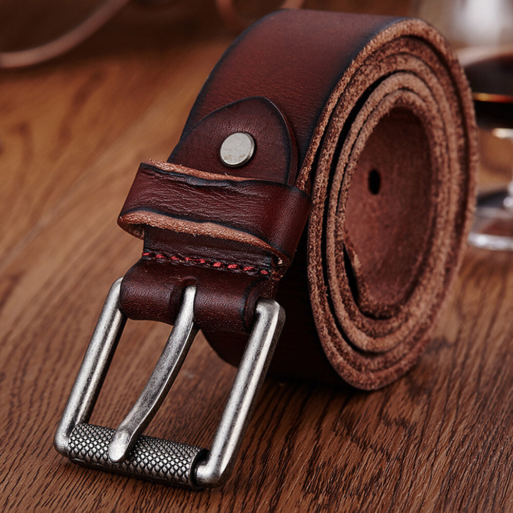 

Genuine Leather Men's Belt Casual Waistband Waist Strap Smooth Pin Retro Belt, Black;brown;coffee