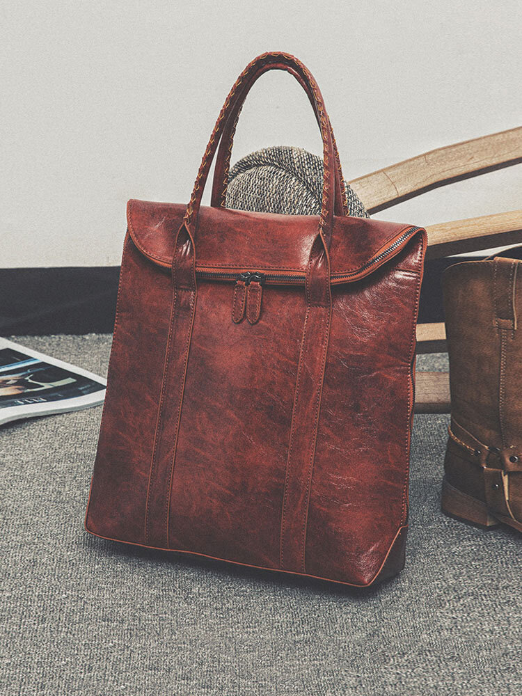 Men PU Leather Solid Retro Business 13.3 Inch Laptop Bag Briefcase Handbag