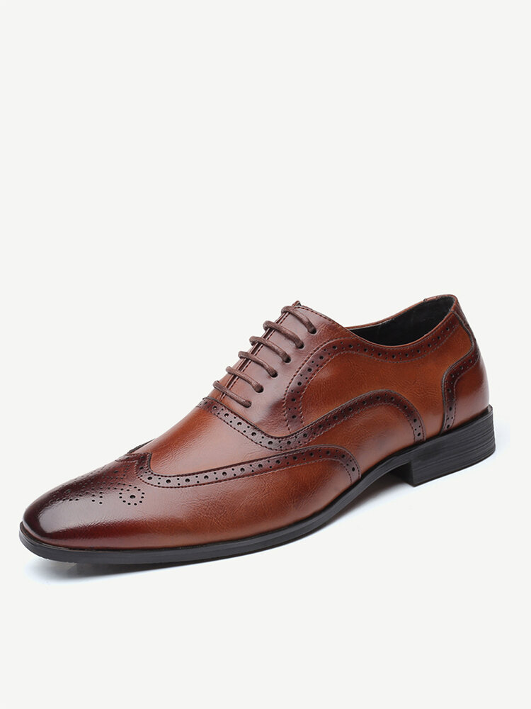 Men Brogue Carved Lace Up Oxfords Business Dress Wedding Shoes