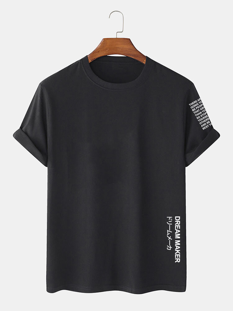 Herren-T-Shirts mit Rundhalsausschnitt und japanischen Buchstaben-Print, kurzärmelig