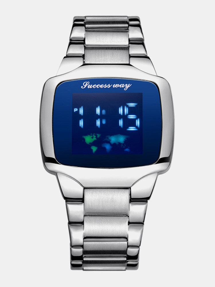 6 Colors Stainless Steel Alloy Men Trendy Business Digital Display Rectangular Dial Waterproof Digital Watches