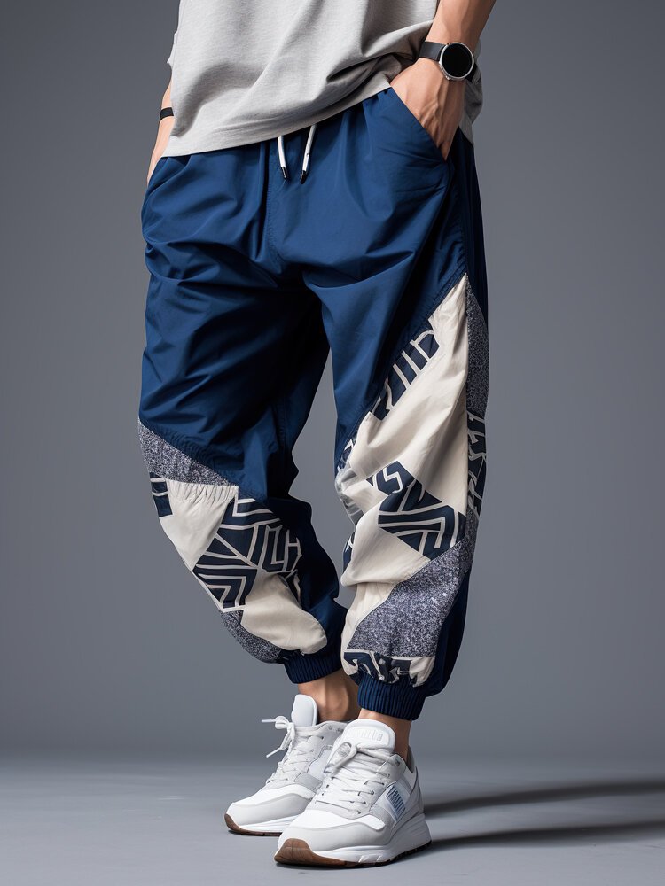 Uomo etnico geometrico Modello Jogger patchwork con coulisse ampia Pantaloni Inverno
