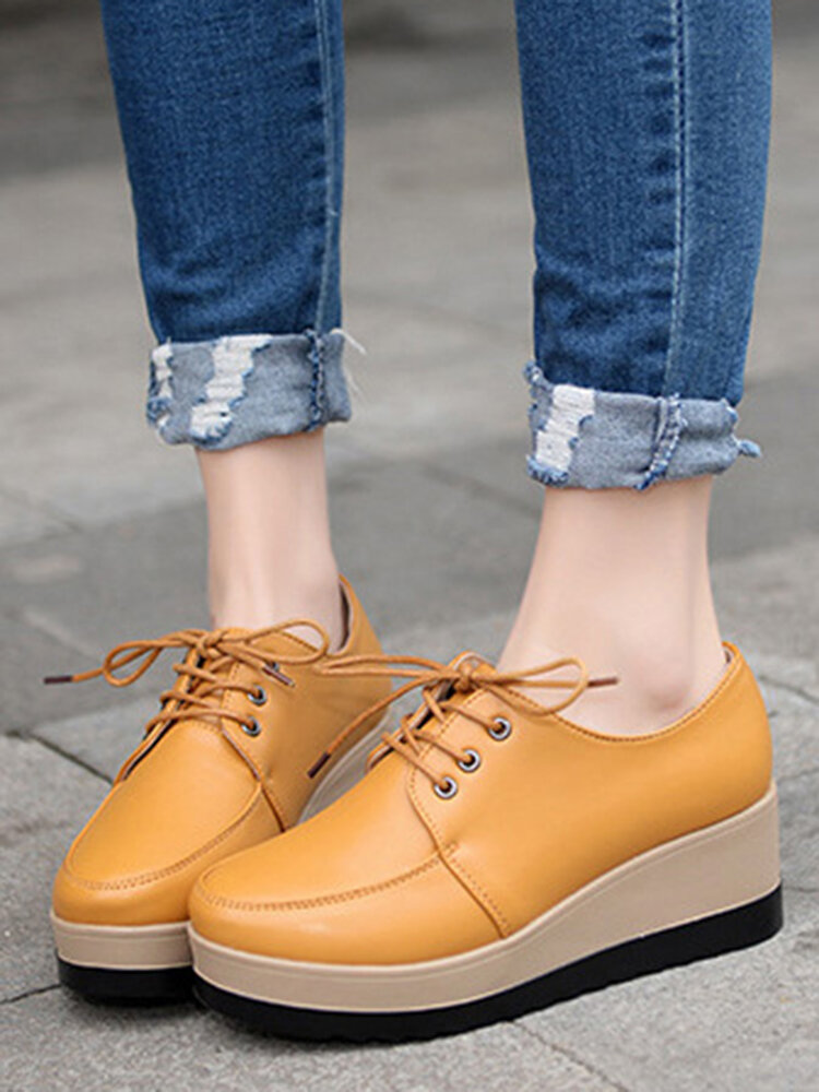 Women Lace-up Comfy Warm Lined Casual Platforms Wedges Shoes