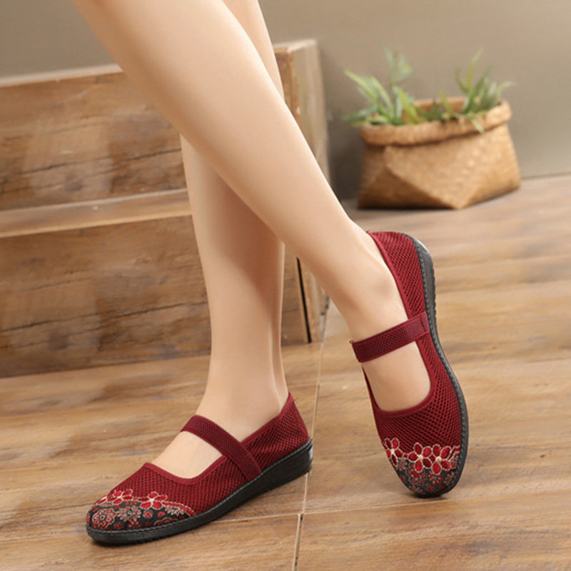 Women Casual Flowers Breathable Mesh Flat Shoes