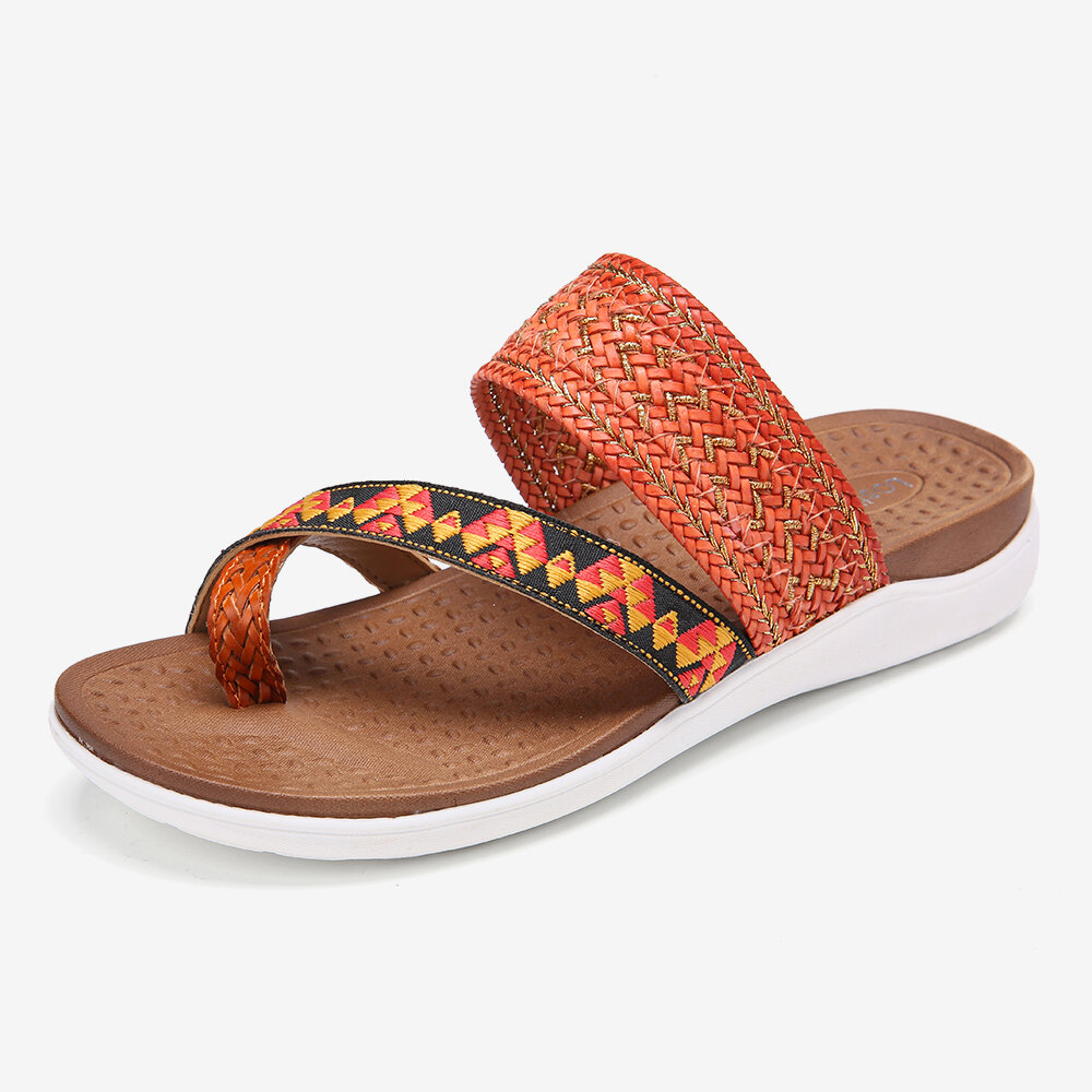 LOSTISY Women Folkways Embroidered Comfy Clip Toe Non Slip Casual Beach Sandals