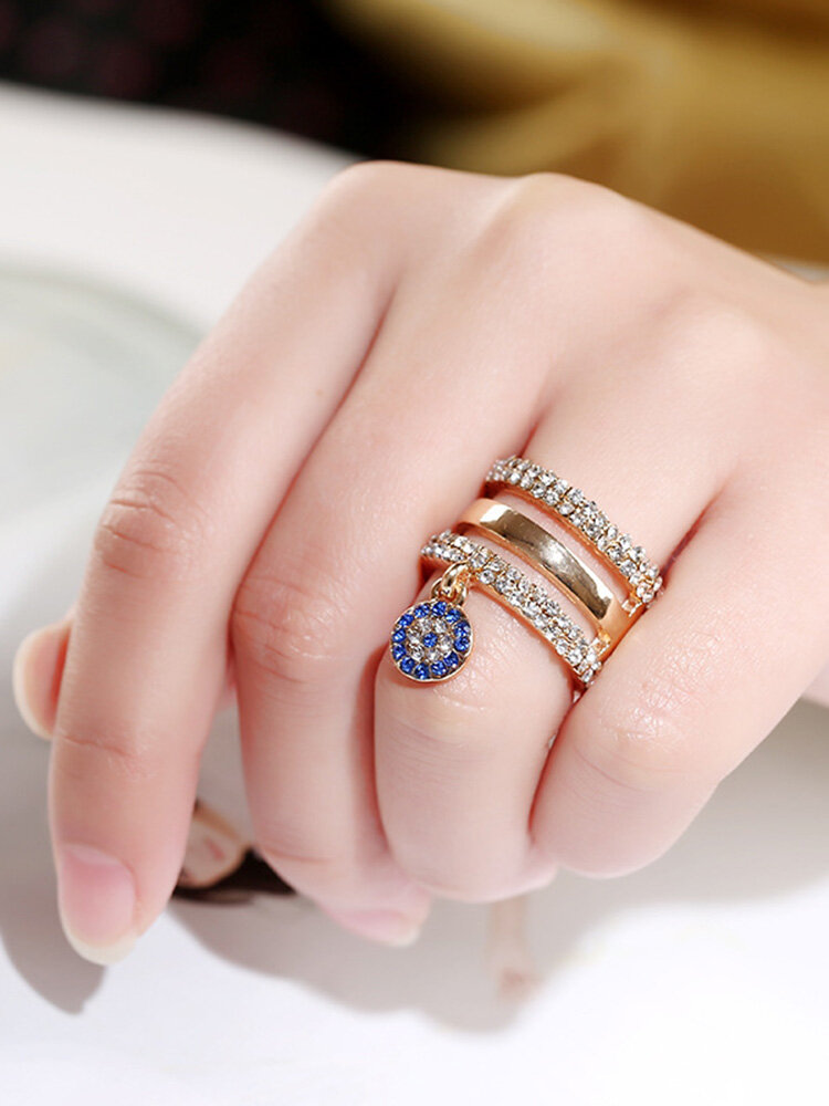 Moda Criativa Anel de Três Anéis Personalidade de Diamantes Anel Geométrico Irregular Anel Feminino 