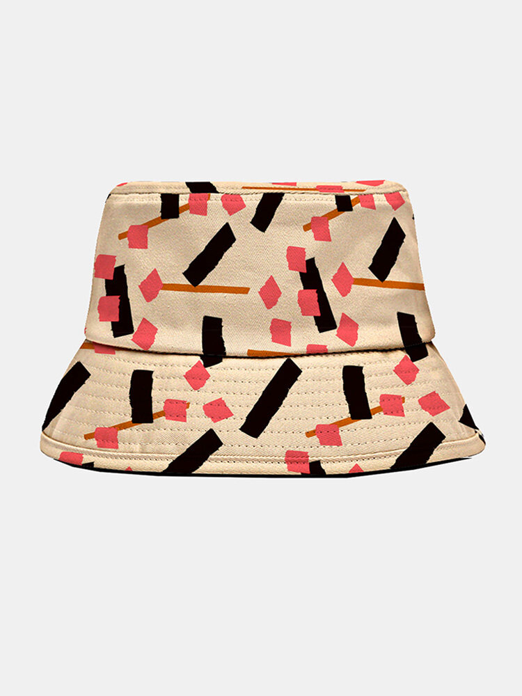 Unisex Polyester Cotton Color Contrast Small Color-block Print All-match Bucket Hat