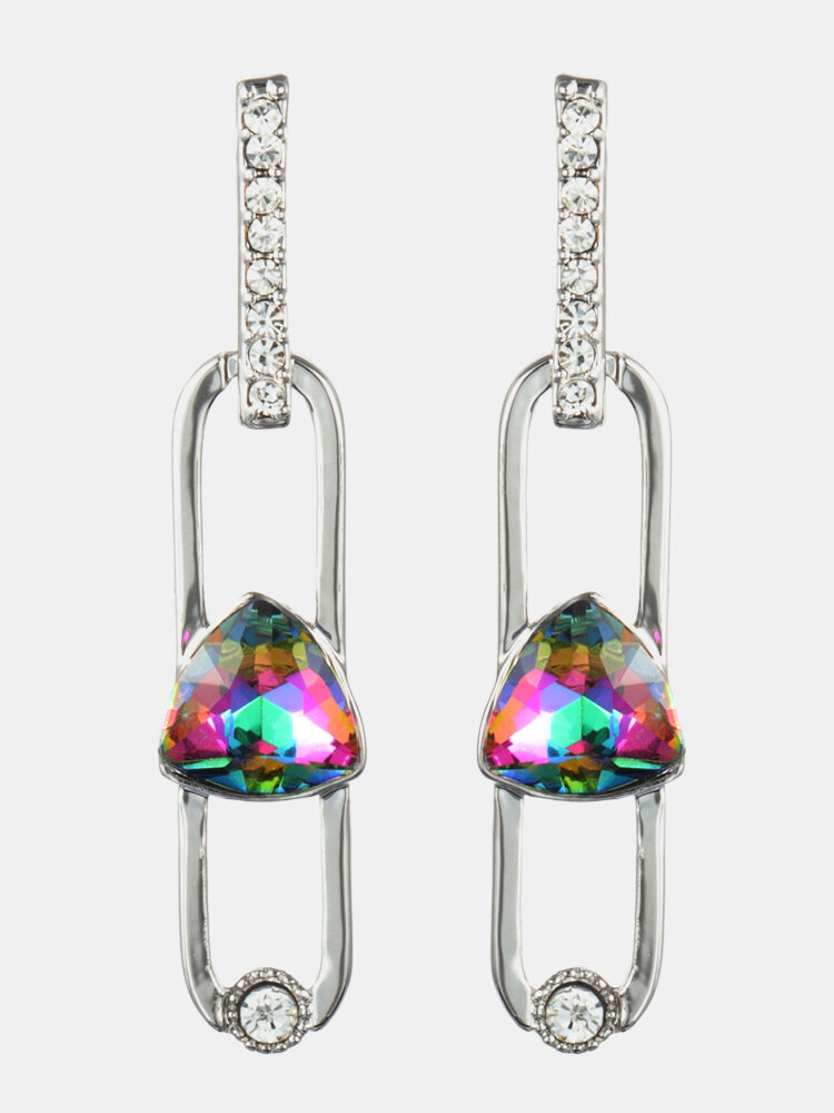 Fashion Womens Drop Earrings Classic Anallergic Platinum Triangle Crystal Geometric Earrings