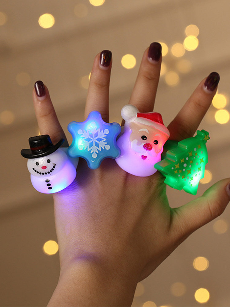 Christmas Trendy Luminous Santa Claus Snowman Christmas Tree Snowflake Shape Plastic Ring