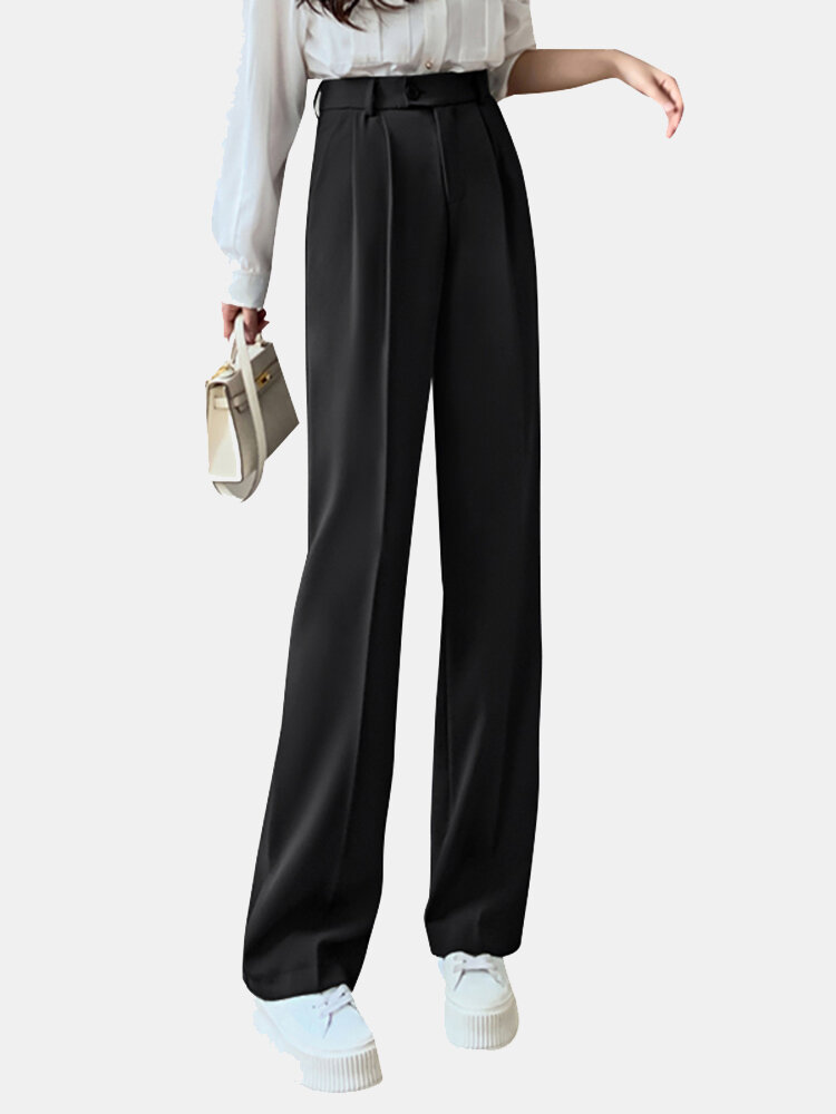Solid Pocket Straight Leg Tailored Pants For Women
