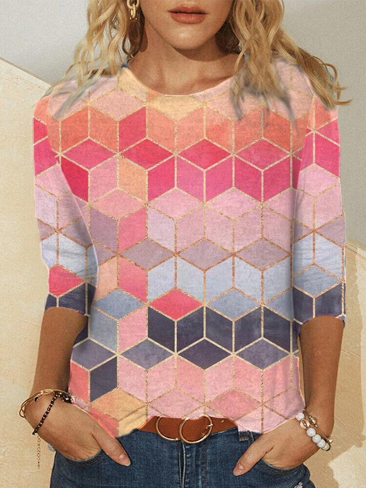 

Color Blocks Print T-shirt, Pink