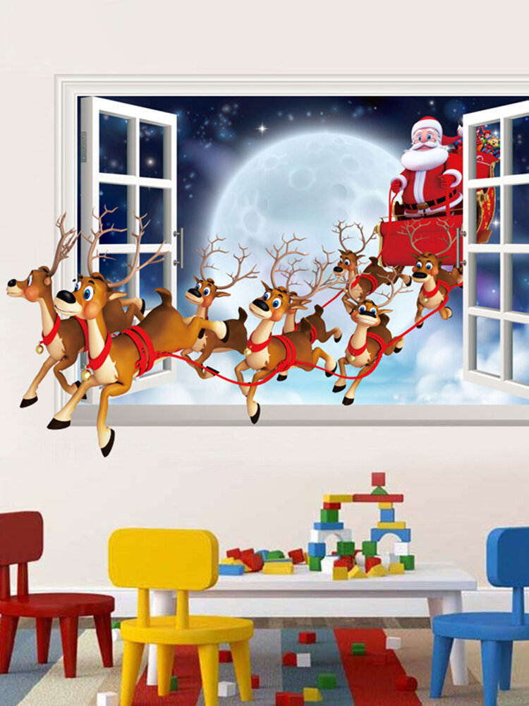 Miico XH7229 Christmas Sticker Cartoon Christmas Deer Santa 3D Wall Art Stickers Removable