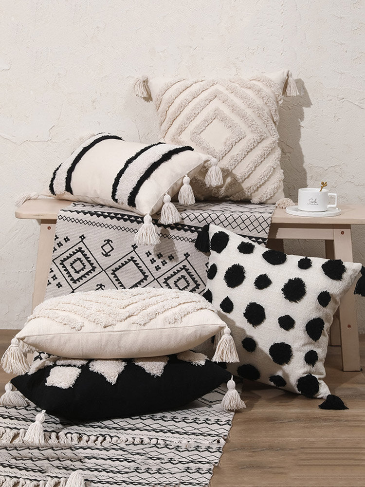 1PC 3D Tufted Bohemian Nordic Style Tassel Geometric Decor Morocco Living Room Sofa Car Bed Cushion Cover Decorative Thr