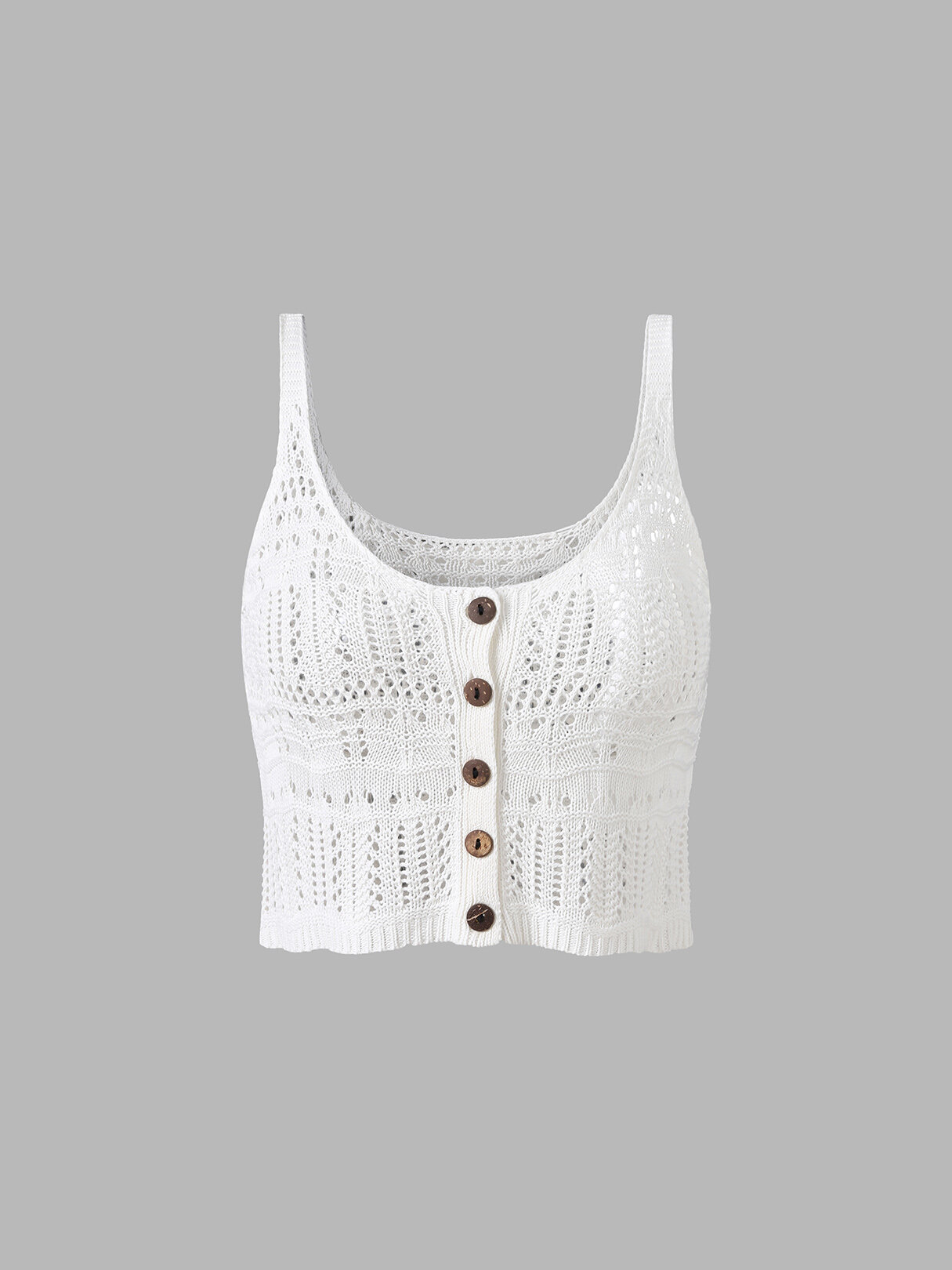 Solid Knit Hollow Button Front Strap Crop Cami