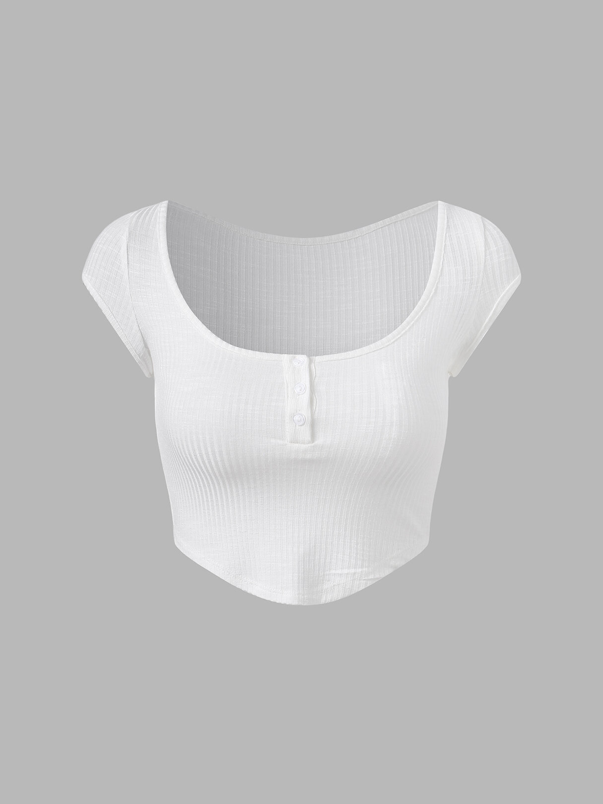 Solid Button Front Cap Sleeve Square Collar Crop Top