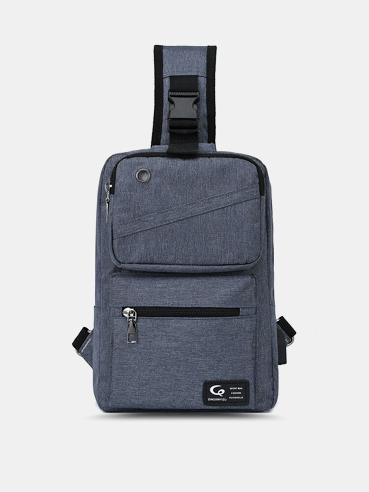 Men Nylon Earphone Hole Waterproof Large Capacity Chest Bag Shoulder Bag Crossbody Bag