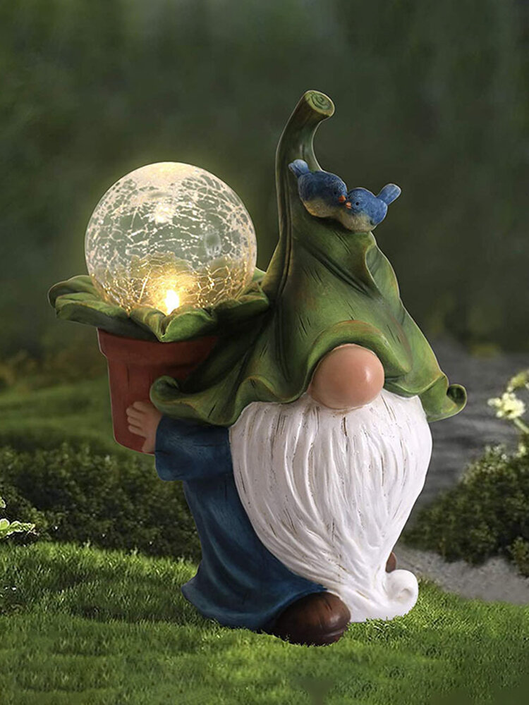 1 PC Solar Energy Garden Elf Leaf Hat Faceless Gnome Dwarf Carrying Flower Pot Courtyard Ornaments Garden Decor