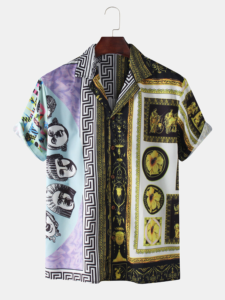 Mens Fashion Designer Printed Baroque Loose Short Sleeve Shirts
