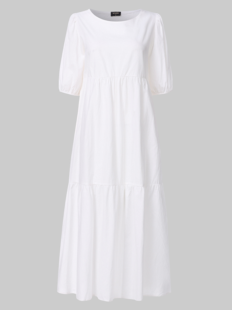 Однотонный объемный рукав с круглым вырезом Plus Размер Платье для Женское