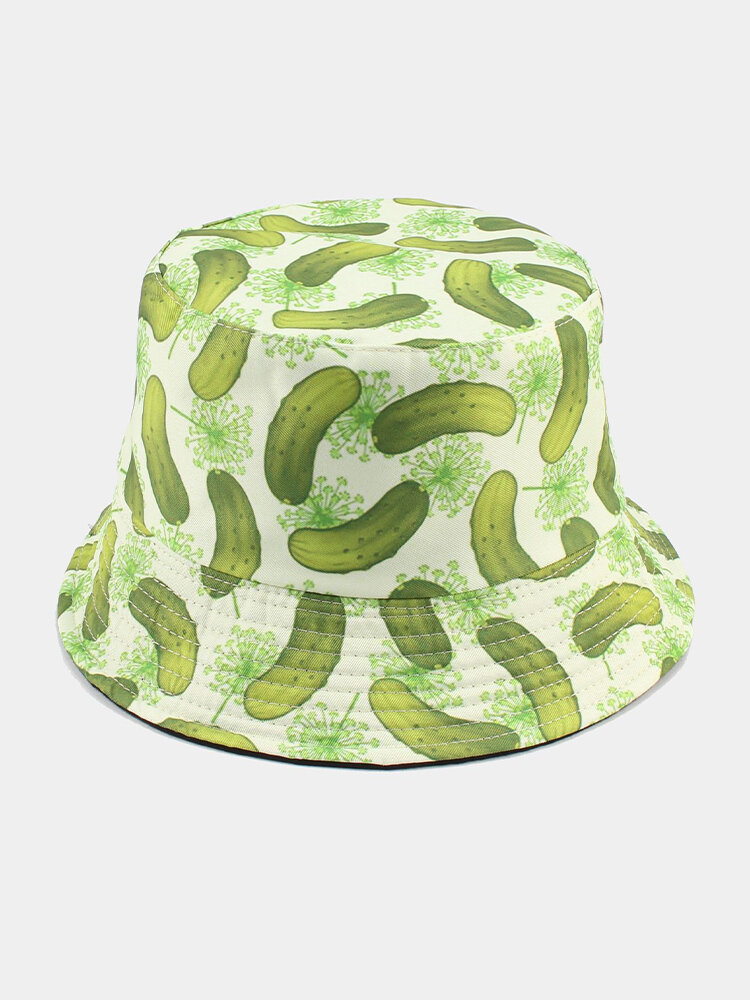JASSY Men's Cotton Polyester Cucumber Pattern Double Sided Sun Hat Street Outdoor Sunscreen Bucket Hat
