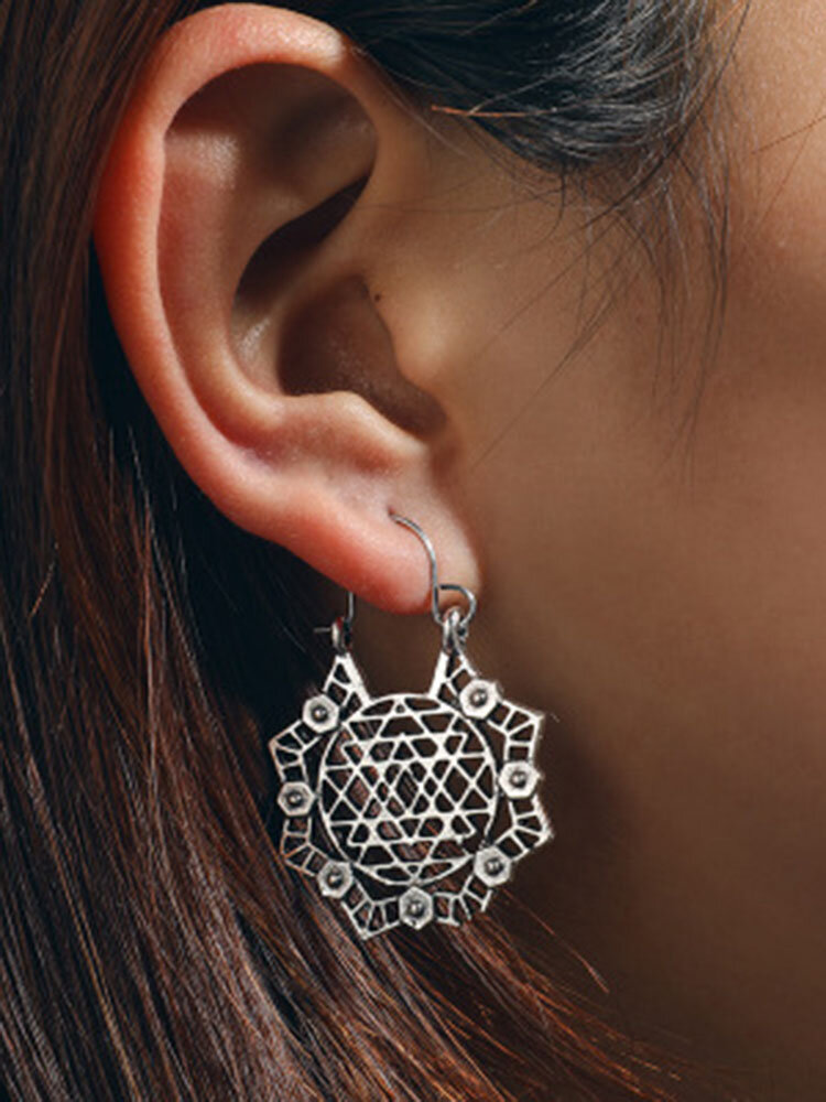 Bohemian Ethnic Hollow Earrings Geometry Flower Little Bee Gold Silver Ear Drop Womens Jewelry