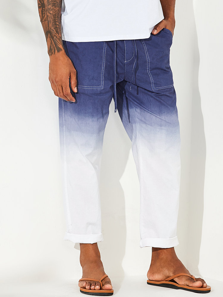 Mens Gradient Color Tie Dye 100% Cotton Drawstring Loose Casual Straight Pants