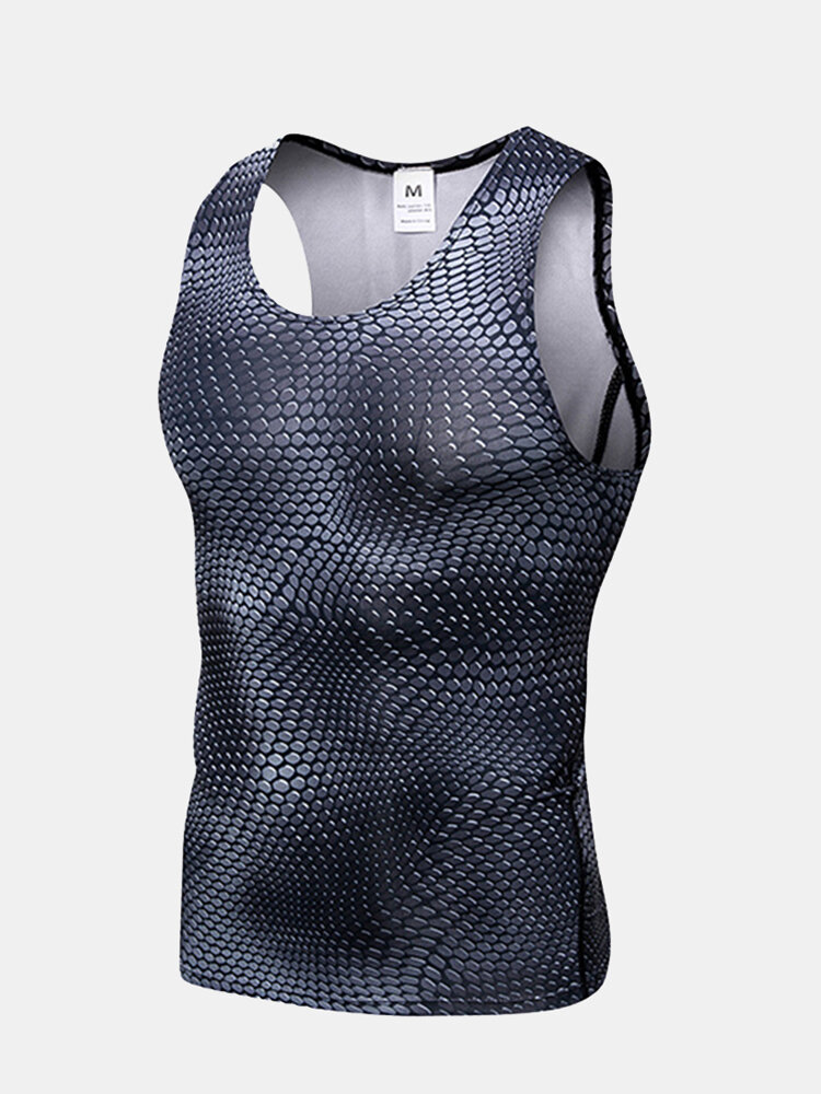 

Mens PRO Quick Dry Elasticity 3D Printed Skinny Fit Sleeveless Fitness Workout Tank Tops, Dark gray
