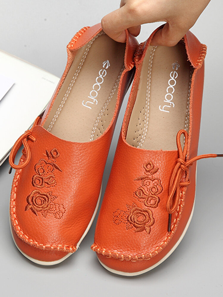 SOCOFY Loafers florais de couro macias Sapatos de tamanho grande