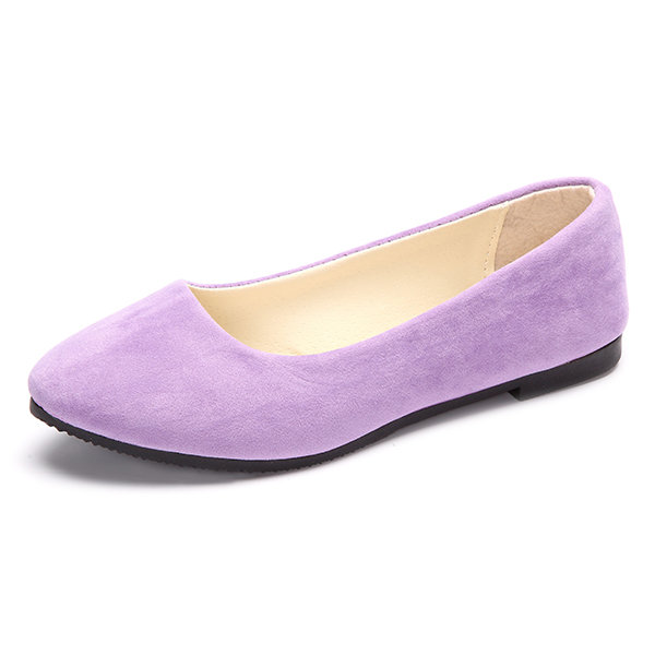 Big Size Suede Candy Color Pure Color Pointed Toe Light Slip On Flat Shoes