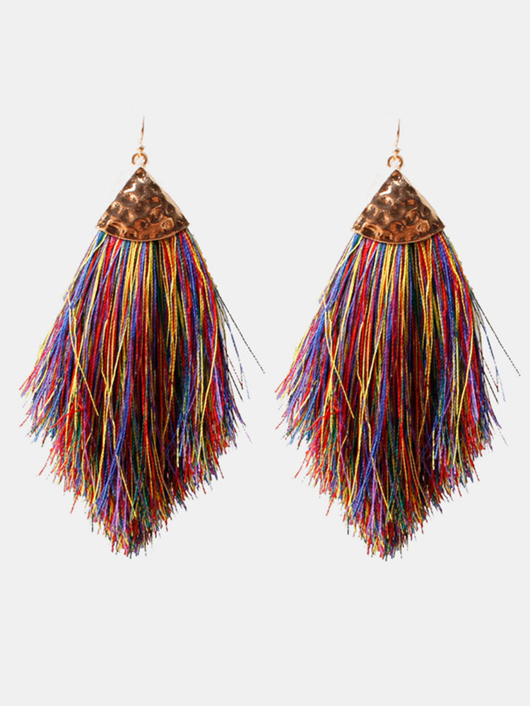 Bohemian Cotton Thread Arrow Tassel Pendant Earrings Temperament Feather Soft Tassel Earrings