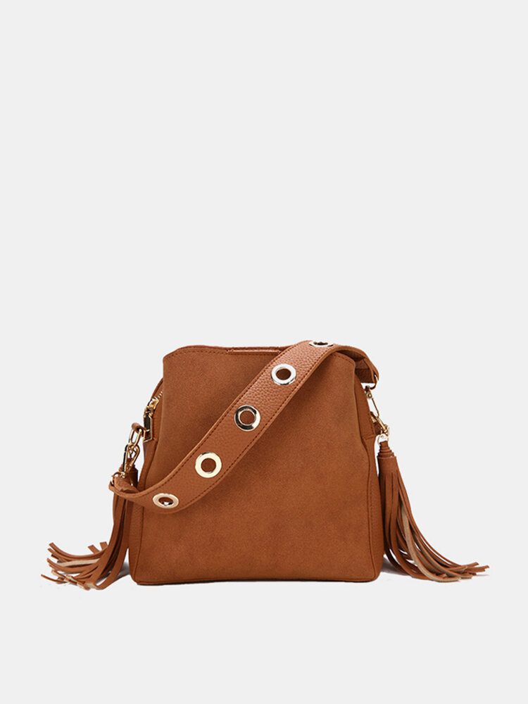 Tassel Bucket Bag PU Leather Handbag Shoulder Bags Crossbody Bag For Women