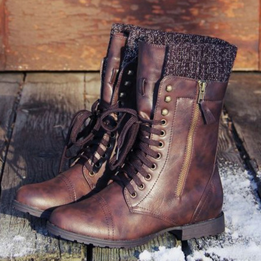 Vintage Wool Knitting Detailed Lace Up Zipper Boots