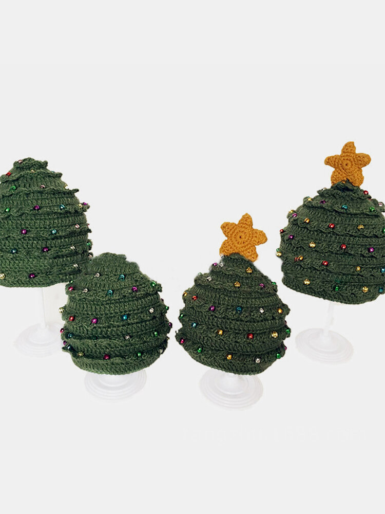 Adult Children Acrylic Fibres Creative Festive Christmas Tree Stars Keep Warm Parent-child Hat Beanie