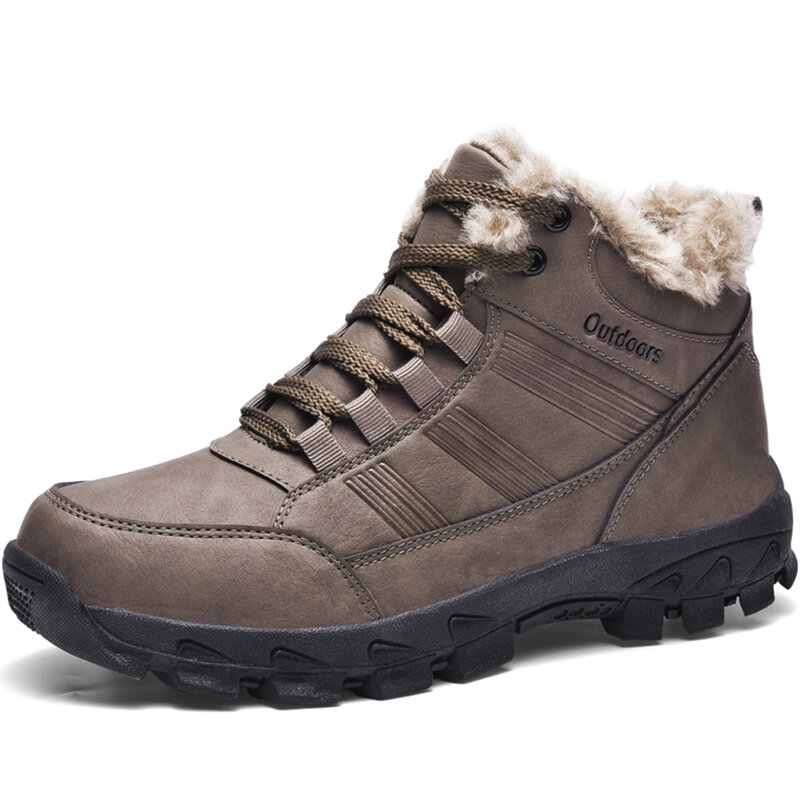 Men Plush Lining Non Slip Wearable Warm Outdoor Casual Leather Boots 