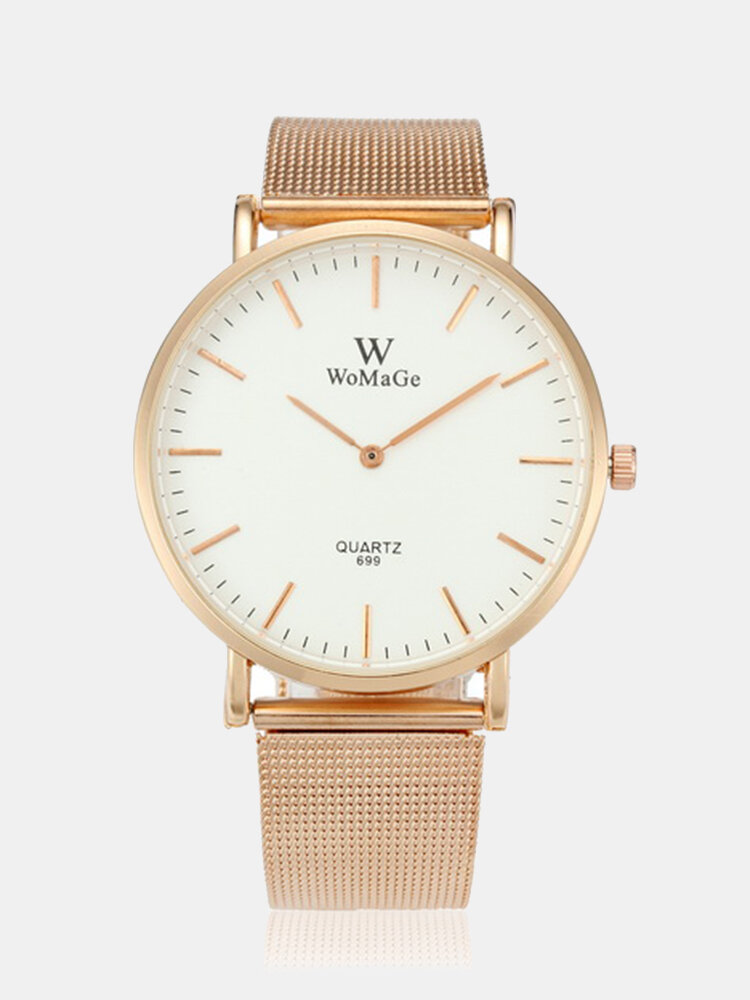 Fashion Quartz Watch Thin Stainless Steel Gold Round Dial Wrist Watch for Men